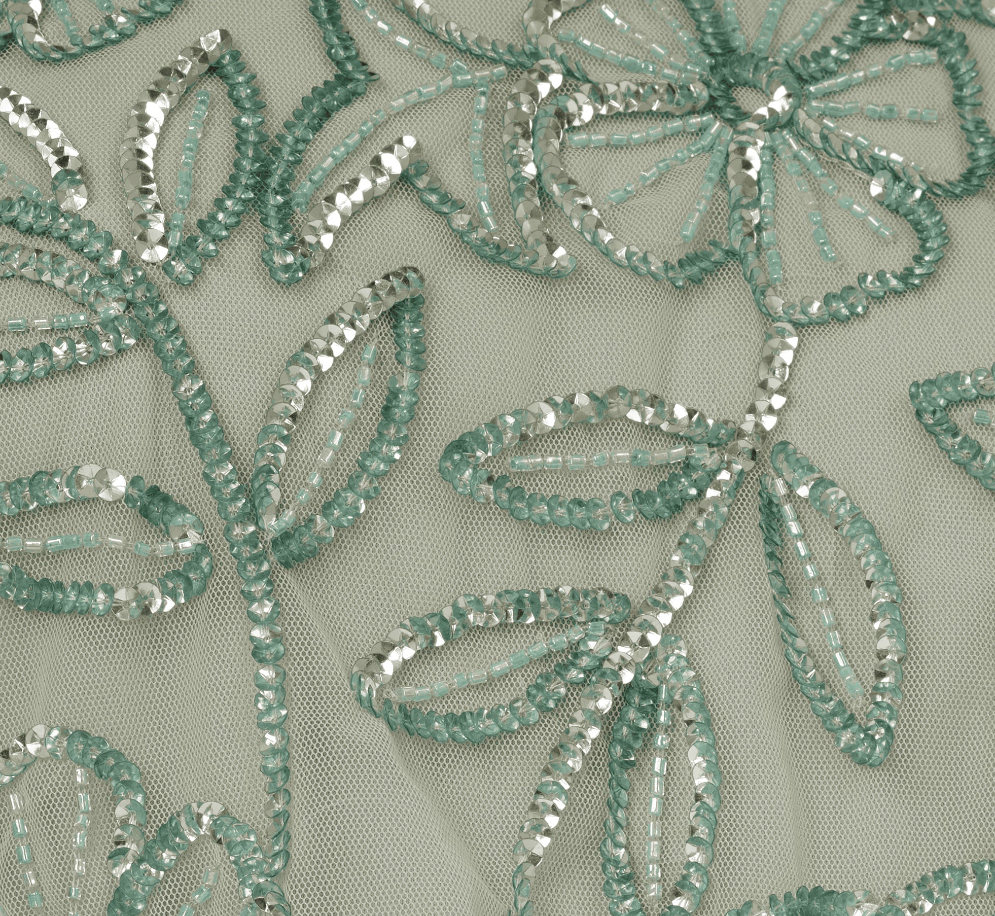 Sleeveless Blouson Mermaid Gown With Jasmine Beading In Aqua Dust