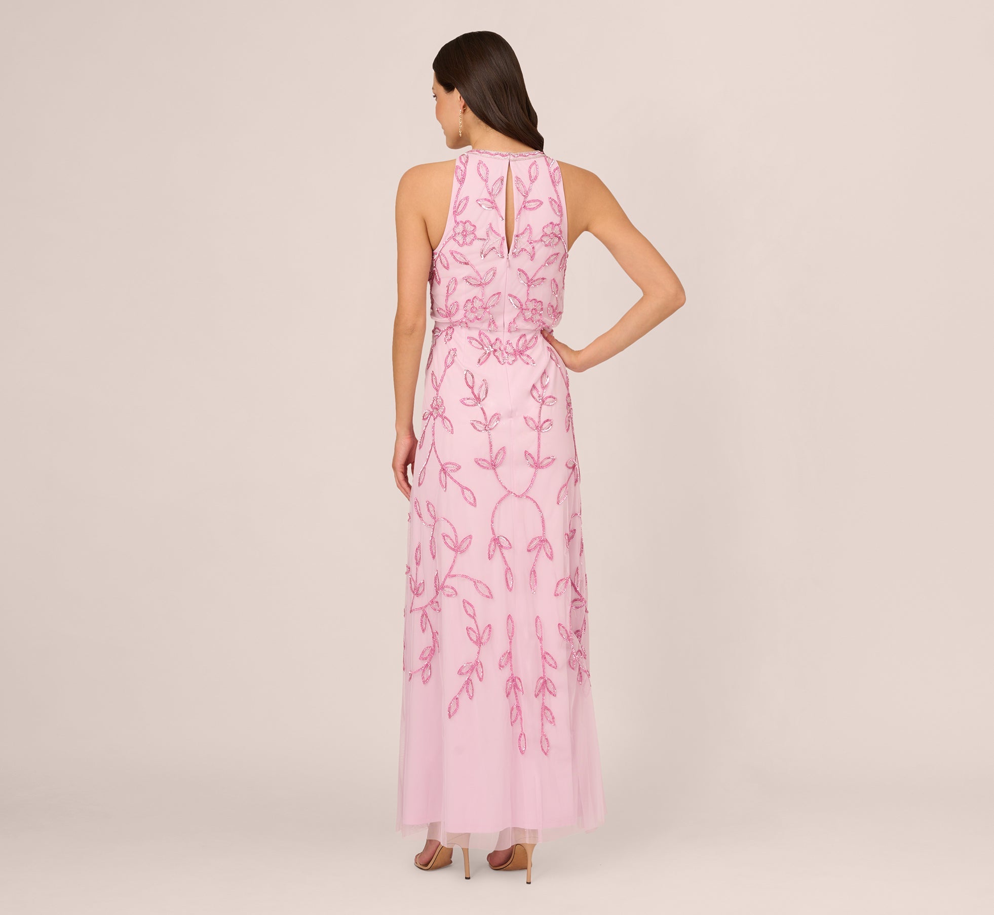 Sleeveless Blouson Mermaid Gown With Jasmine Beading In Pink Lace