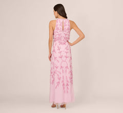 Sleeveless Blouson Mermaid Gown With Jasmine Beading In Pink Lace