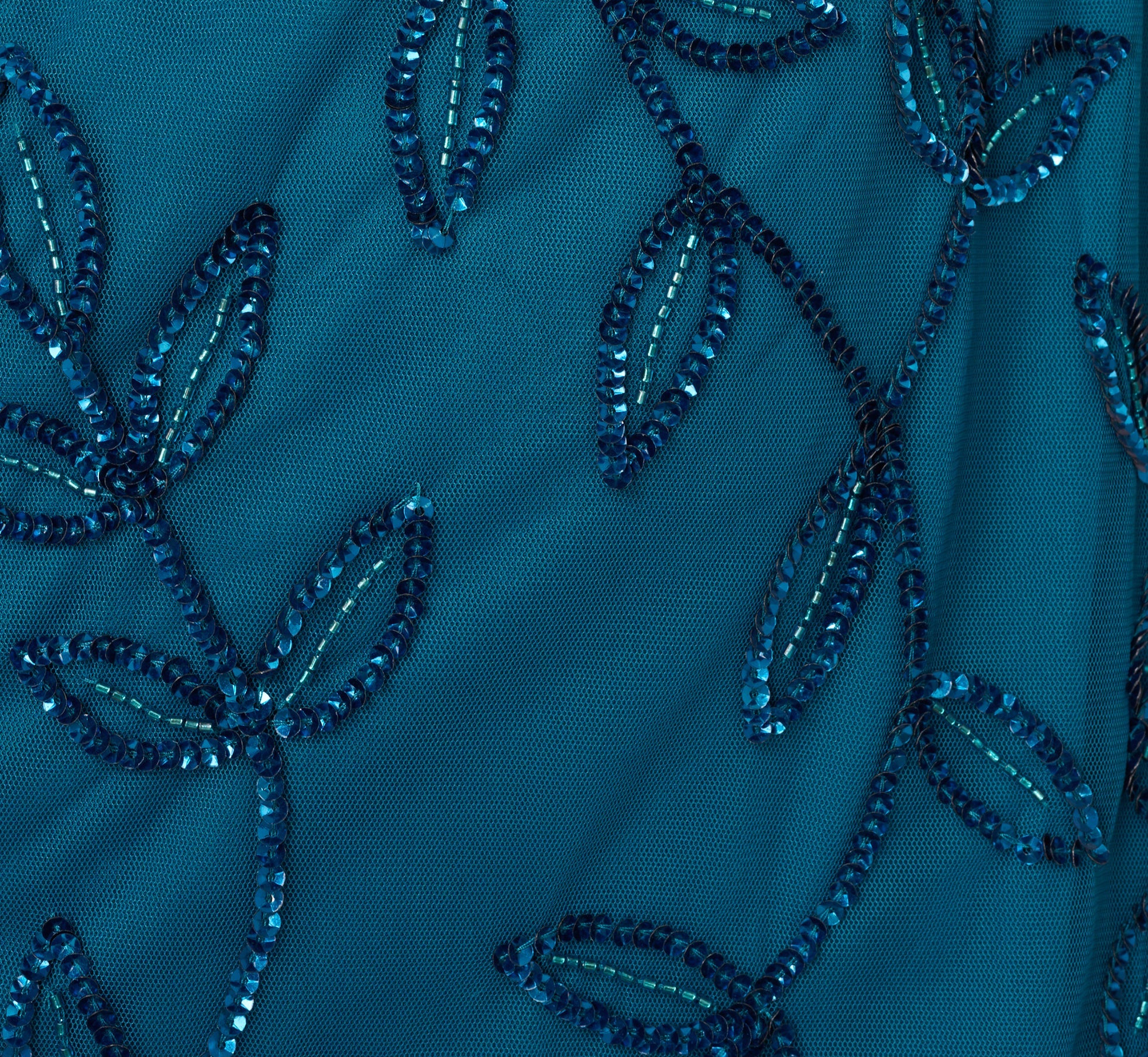 Jasmine Beaded Blouson Gown With Sheer Short Sleeves In Teal Sapphire
