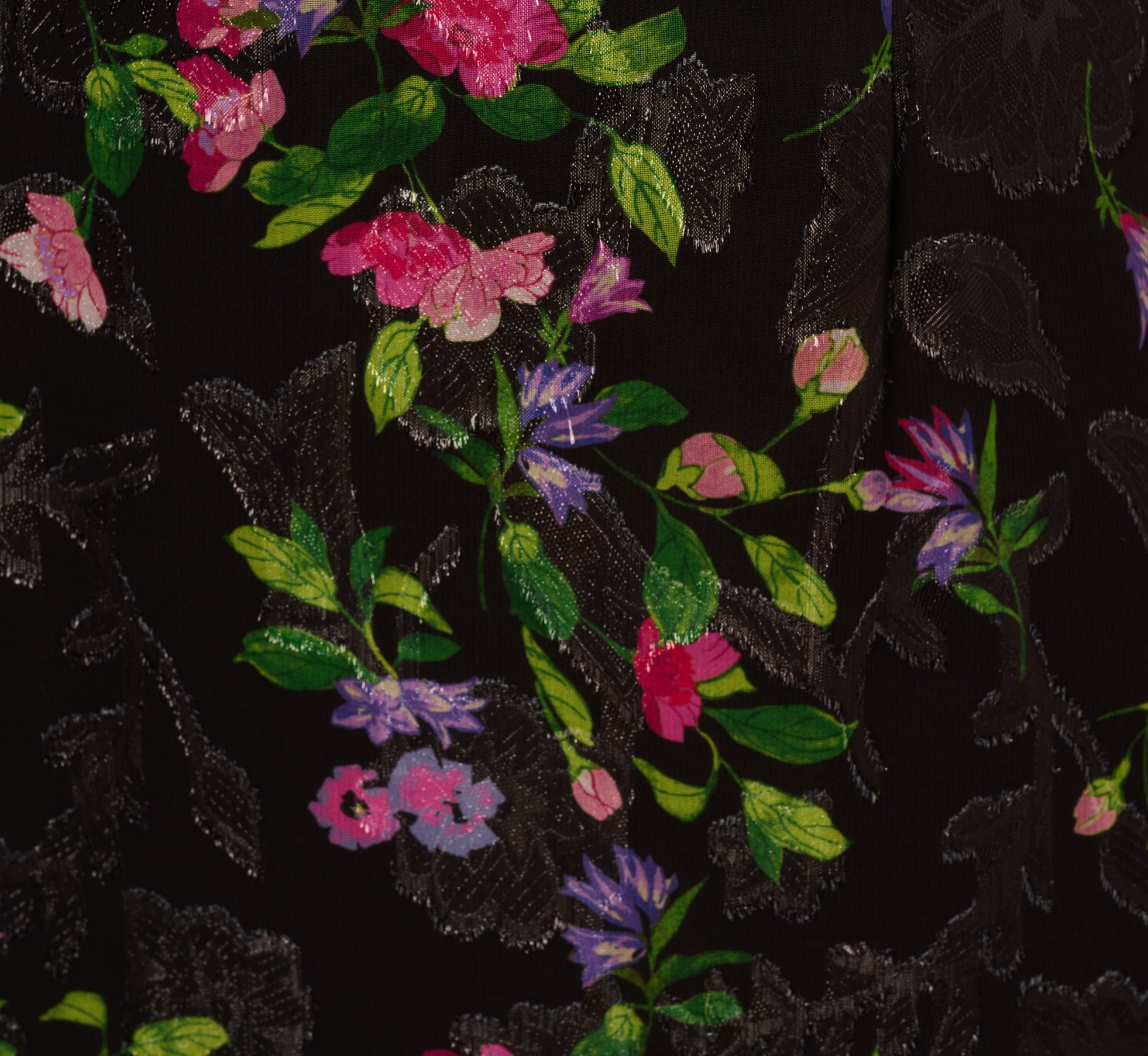 Floral Tiered Chiffon Gown With Flutter Sleeves In Black Multi