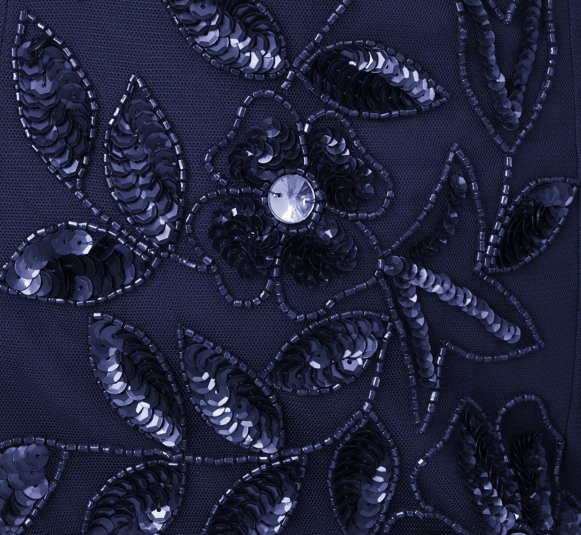 Floral Beaded One Shoulder Mermaid Gown With Godet Skirt In Light Navy