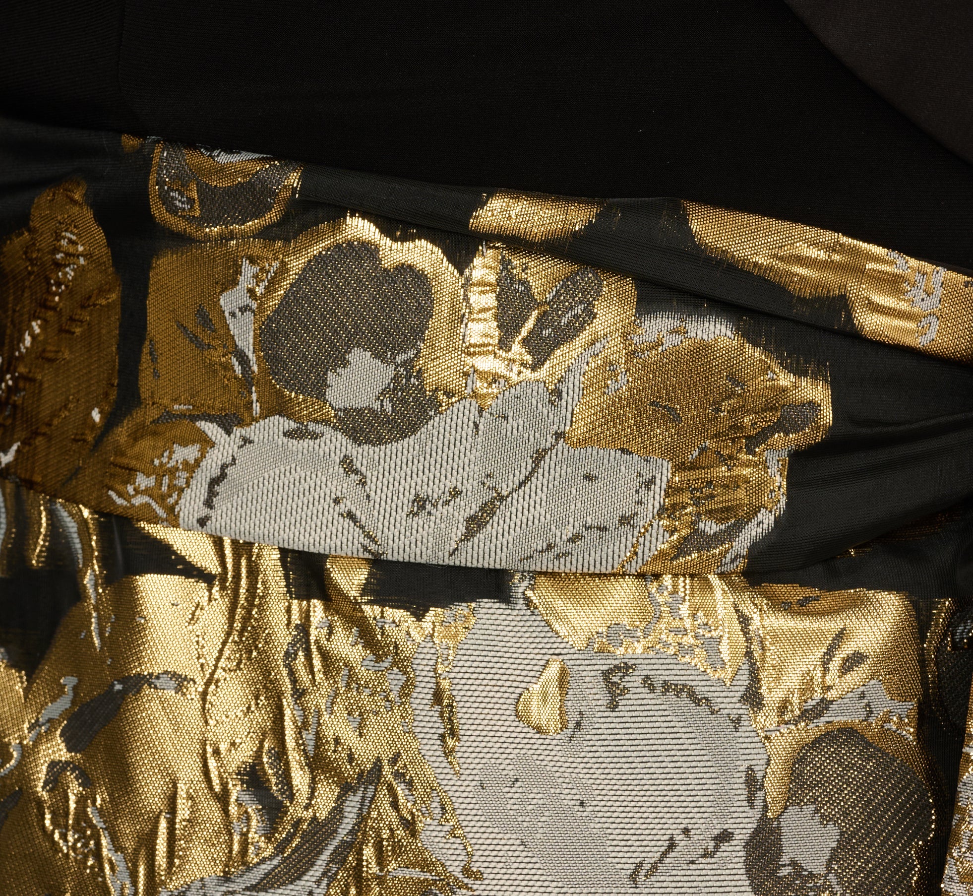 Plus Size Combo Floral Jacquard Dress In Black Gold