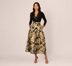 Combo Floral Jacquard Dress In Black Gold