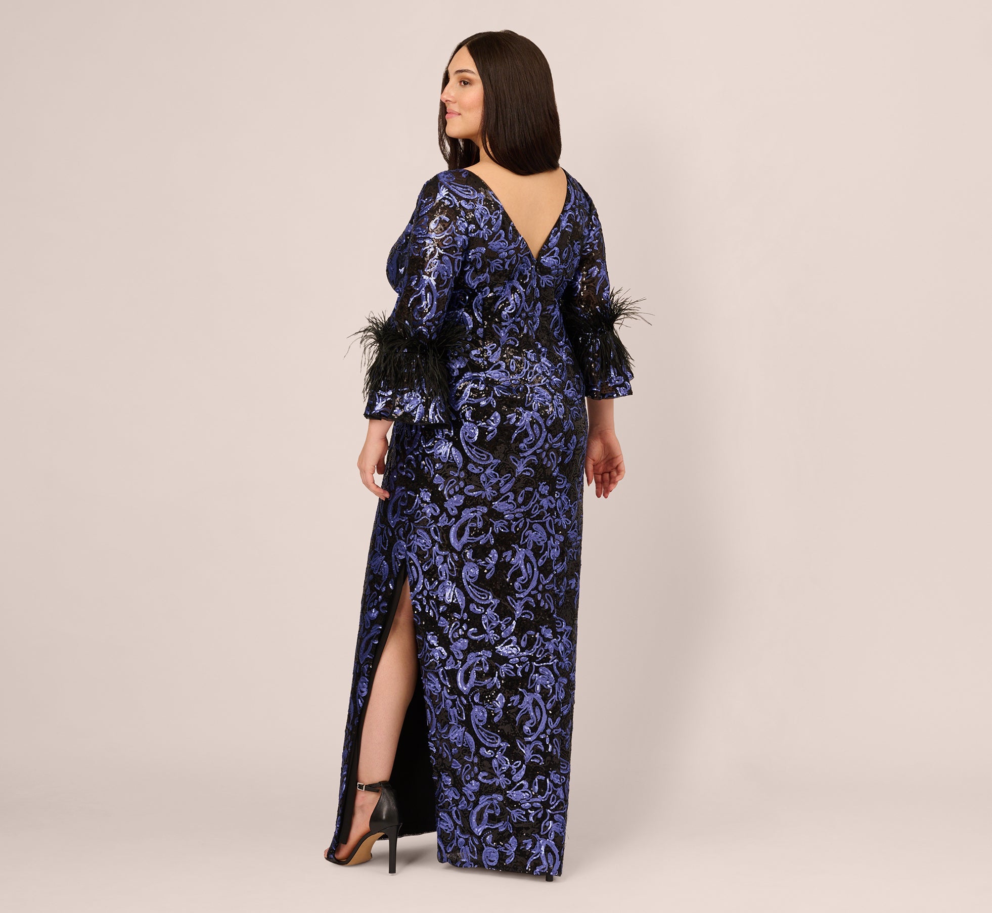 Plus Size Sequin Embroidered Gown In Black Blue