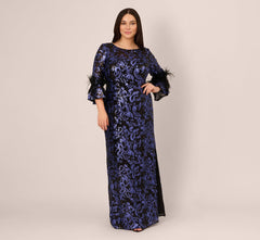 Plus Size Sequin Embroidered Gown In Black Blue
