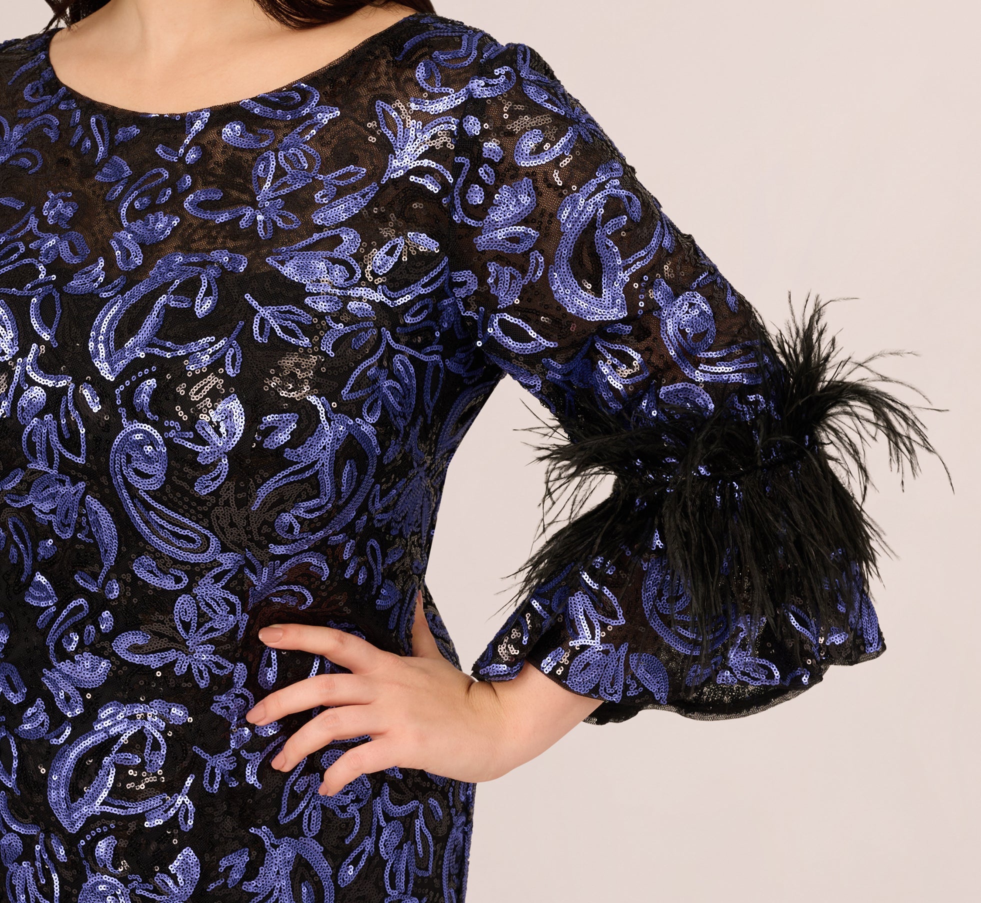 Plus Size Sequin Embroidered Gown In Black Blue