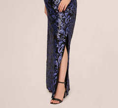 Plus Size Sequin Embroidered Gown In Black Blue