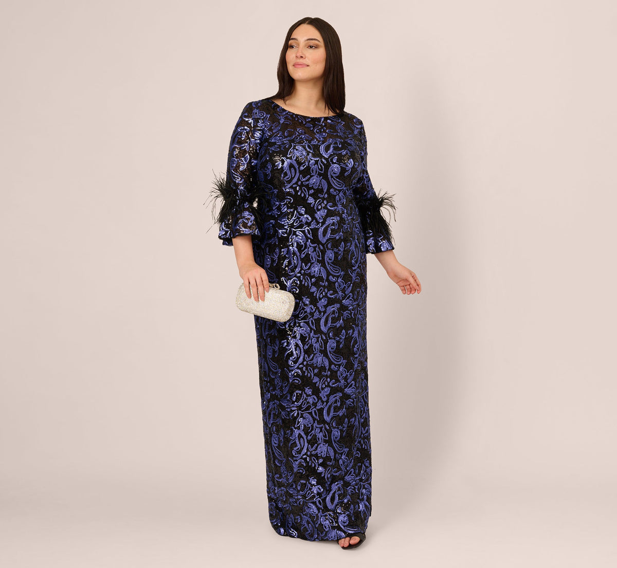 Plus Size Sequin Embroidered Gown In Black Blue