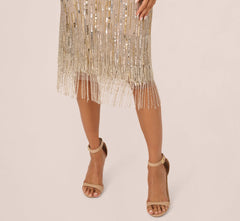 Beaded Fringe Dress In Platinum