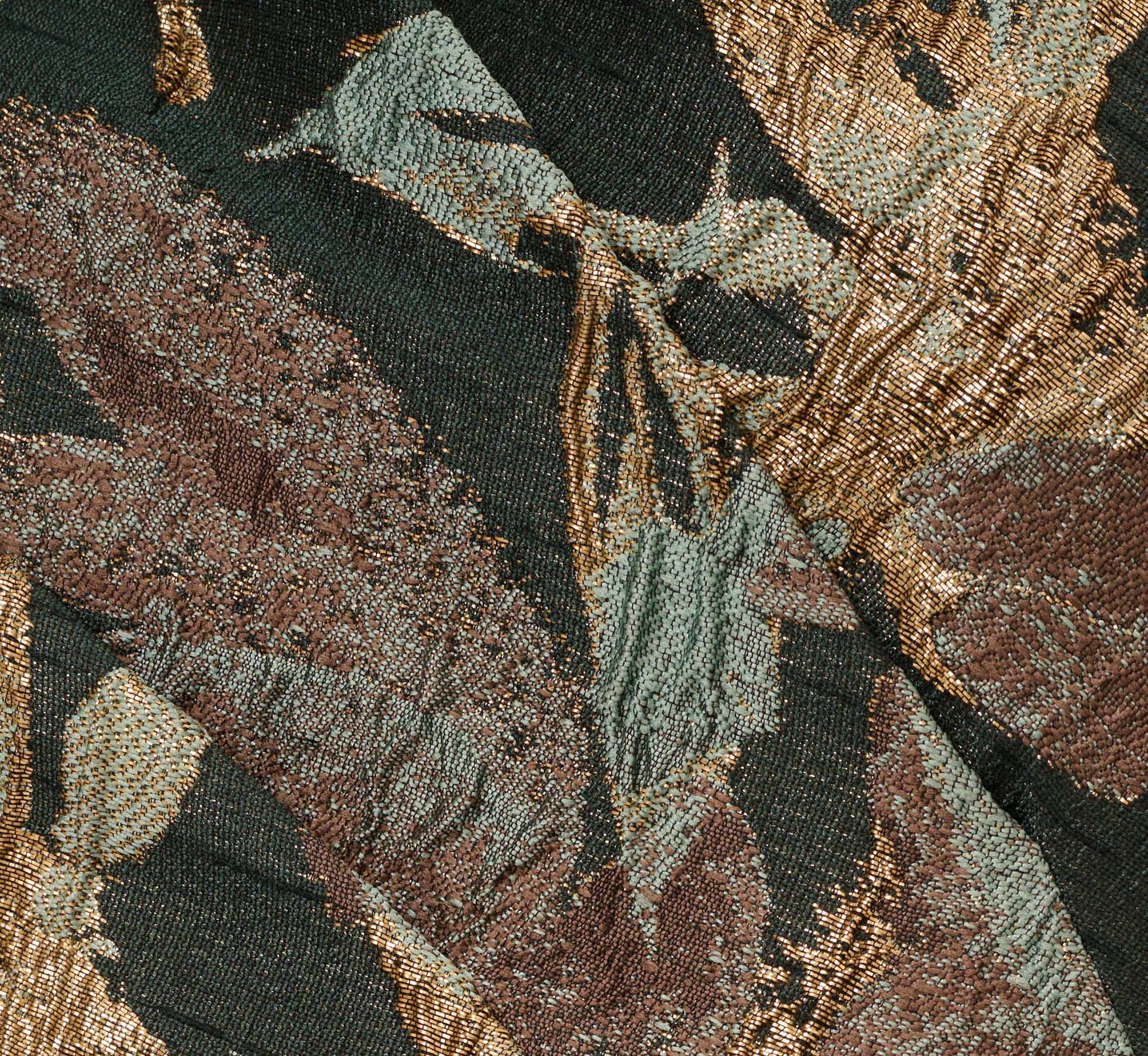 One Shoulder Jacquard Dress In Green Gold