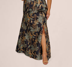 Plus Size One Shoulder Jacquard Dress In Blue Gold