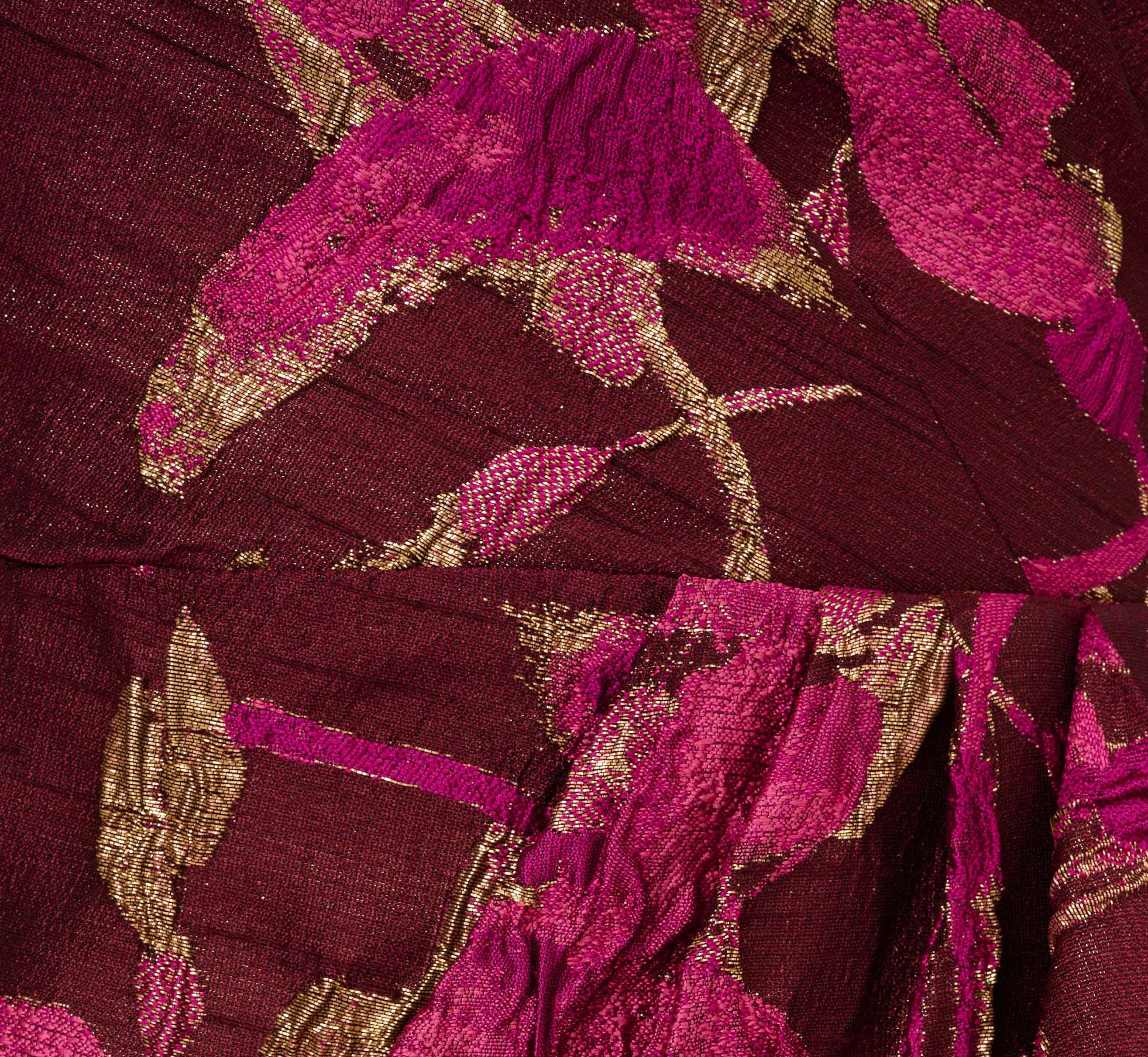 One Shoulder Jacquard Dress In Burgundy Gold