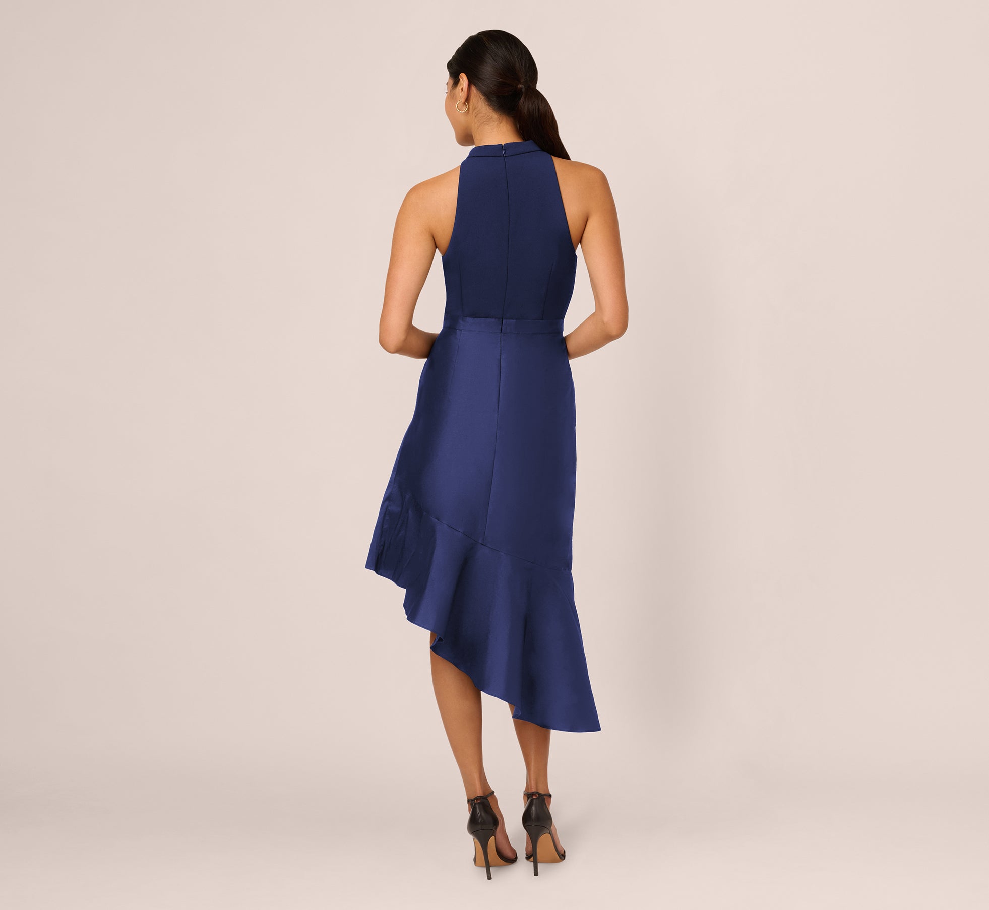 Crepe Combo Taffeta Dress In Light Navy