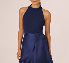 Crepe Combo Taffeta Dress In Light Navy