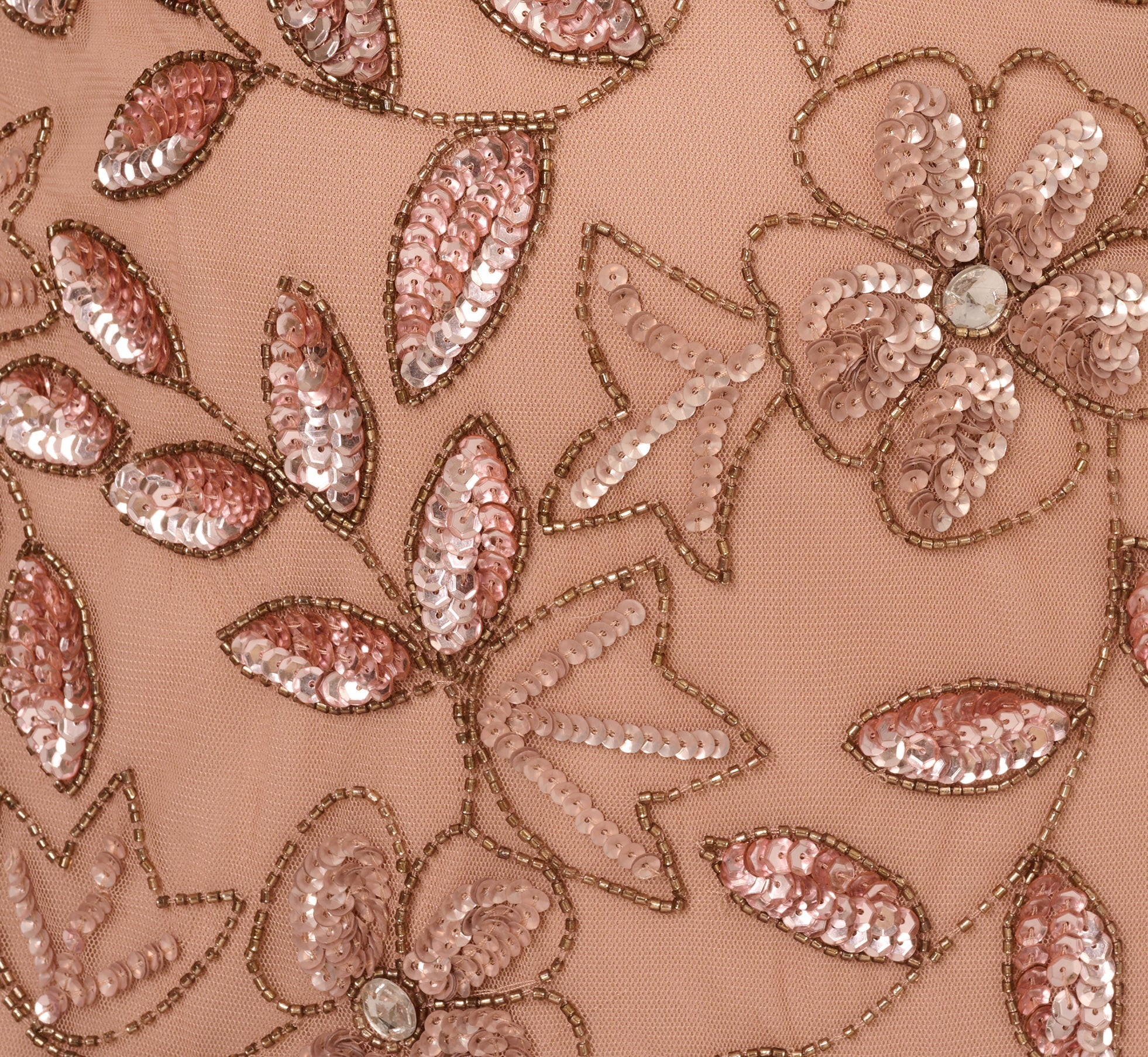 Plus Size Blouson Short Sleeve Beaded Long Dress In Rose Gold