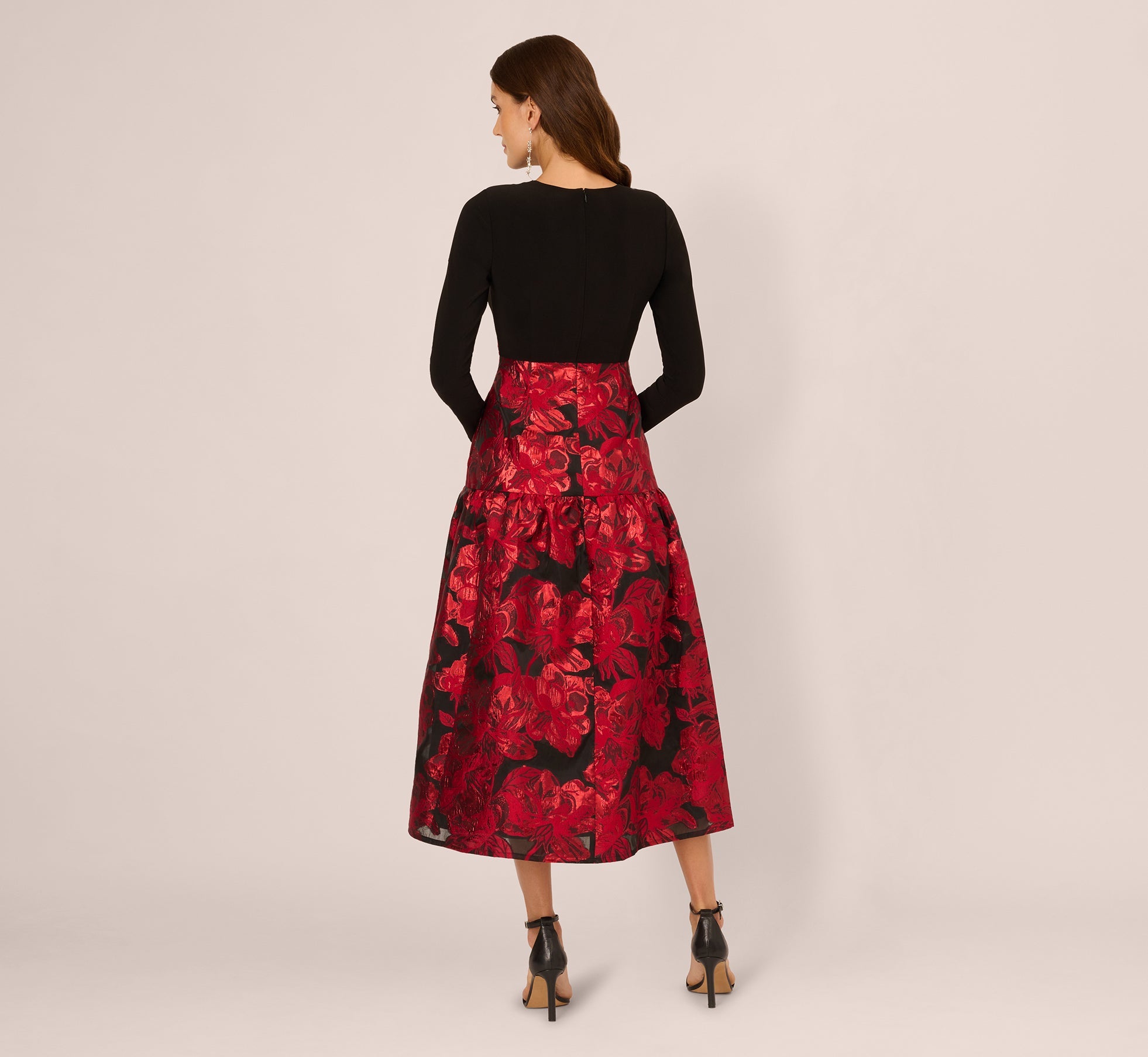 Combo Floral Jacquard Dress In Black Red