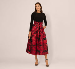 Combo Floral Jacquard Dress In Black Red