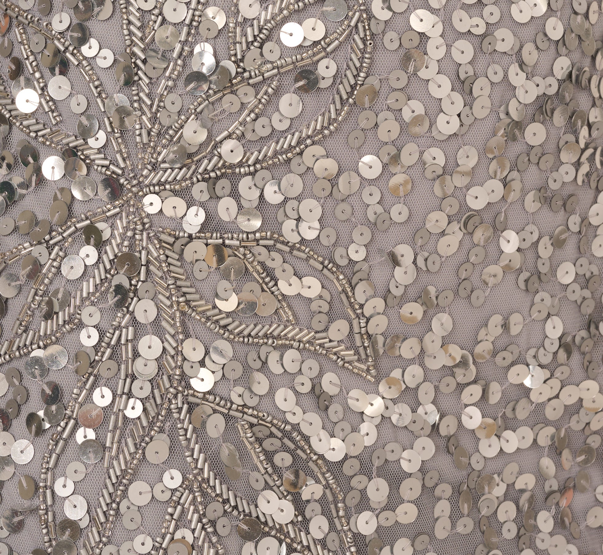 Short Sleeve Bead And Sequin Gown In Silver Mist