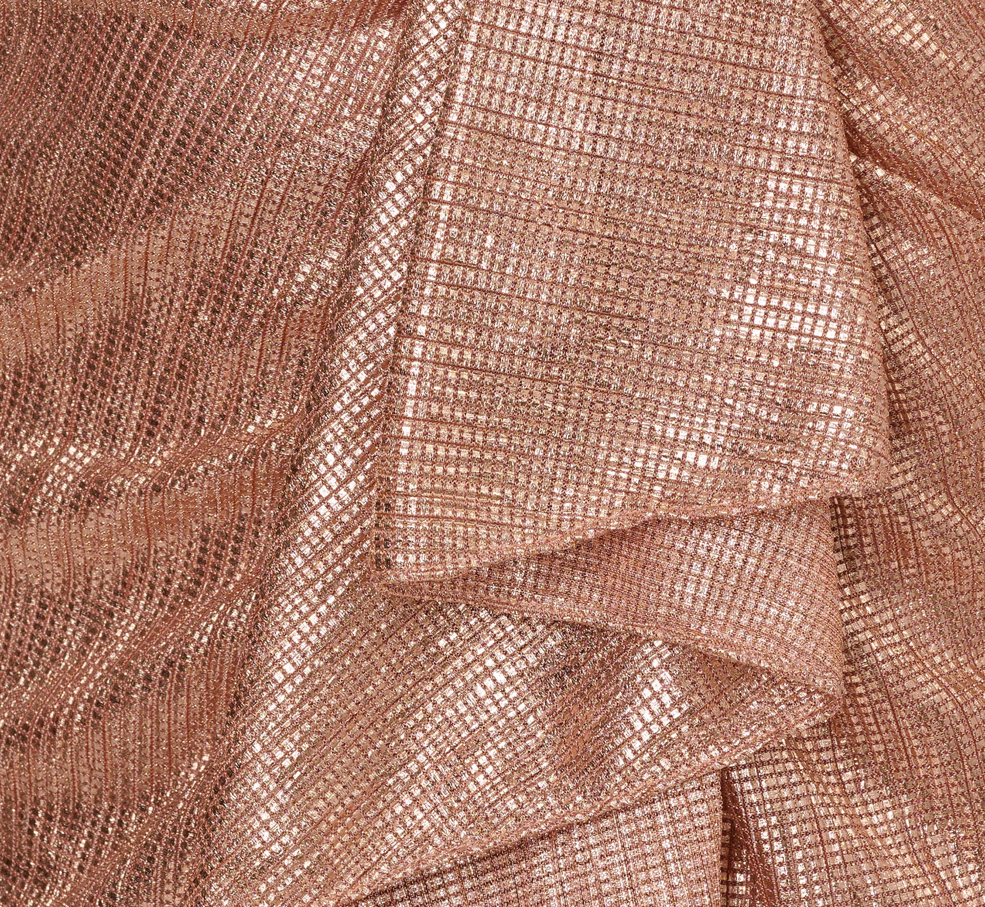Draped Metallic Foil Long Dress In Rose Gold