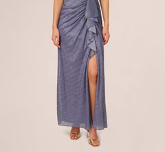 Draped Metallic Foil Long Dress In Peri Cruise