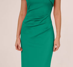 Asymmetrical Draped Column Gown In Emerald