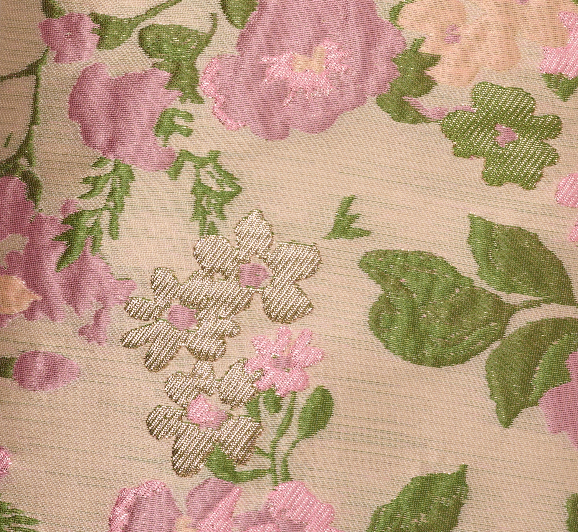 One Shoulder Metallic Floral Jacquard High Low Gown In Pink Green Multi