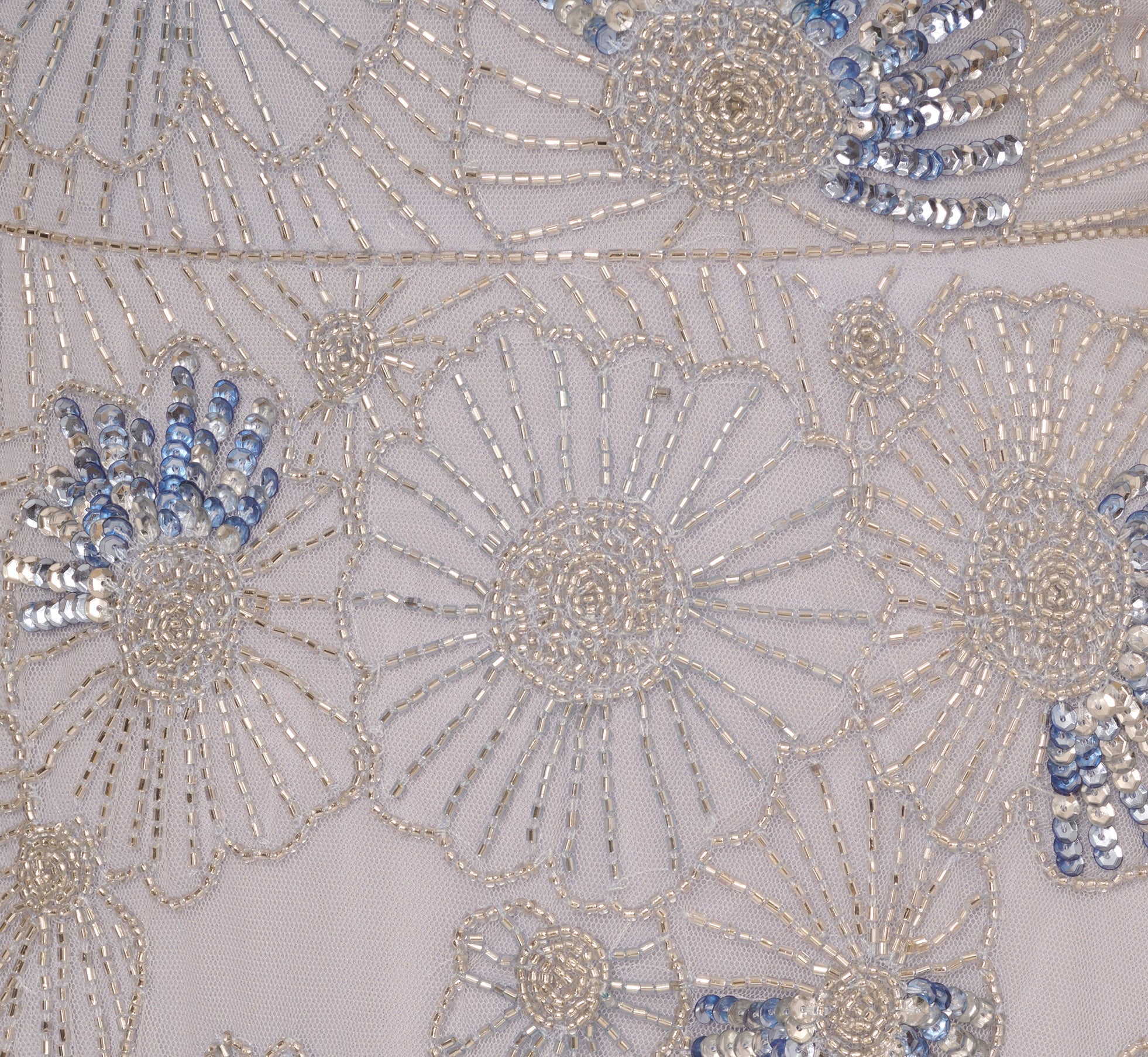 One Shoulder Beaded Mesh Gown In Serenity