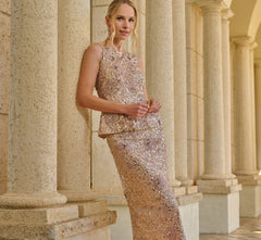 Sleeveless Beaded Peplum Dress In Shell