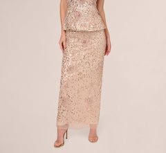 Sleeveless Beaded Peplum Dress In Shell