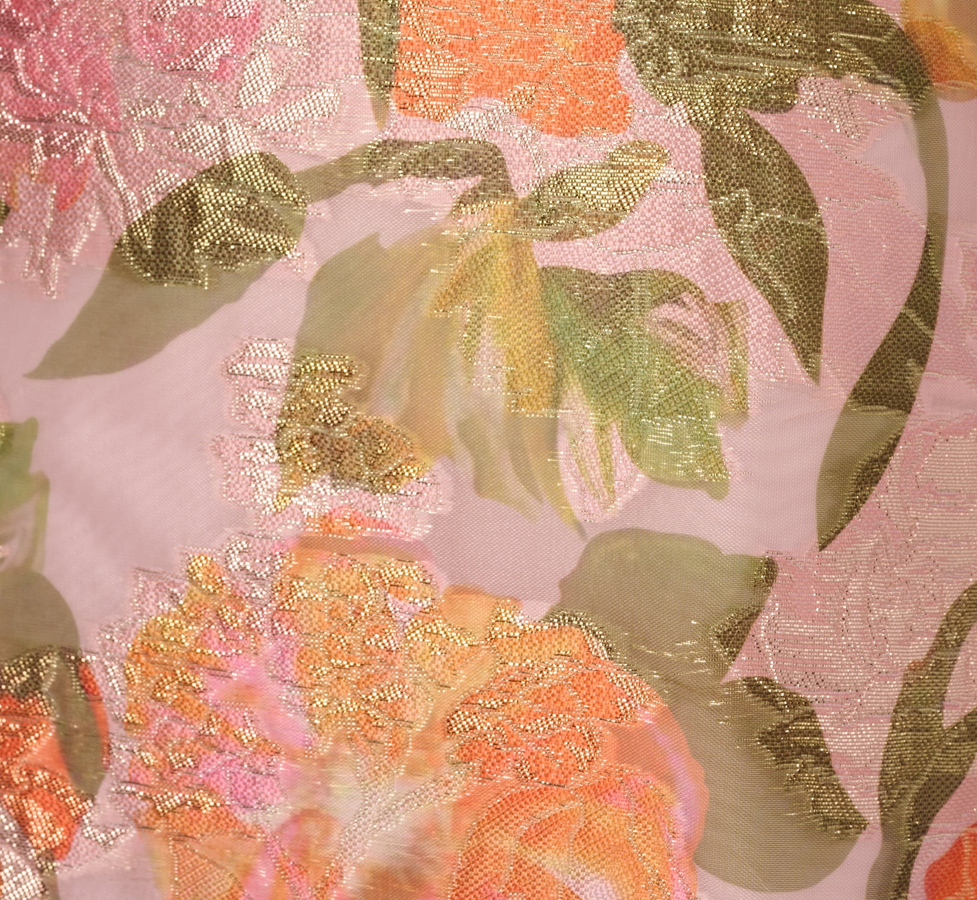 Metallic Floral Jacquard Midi Dress In Yellow Orange Multi