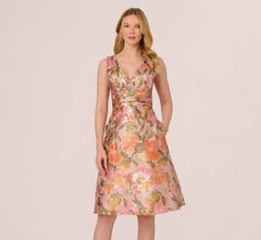 Metallic Floral Jacquard Midi Dress In Yellow Orange Multi