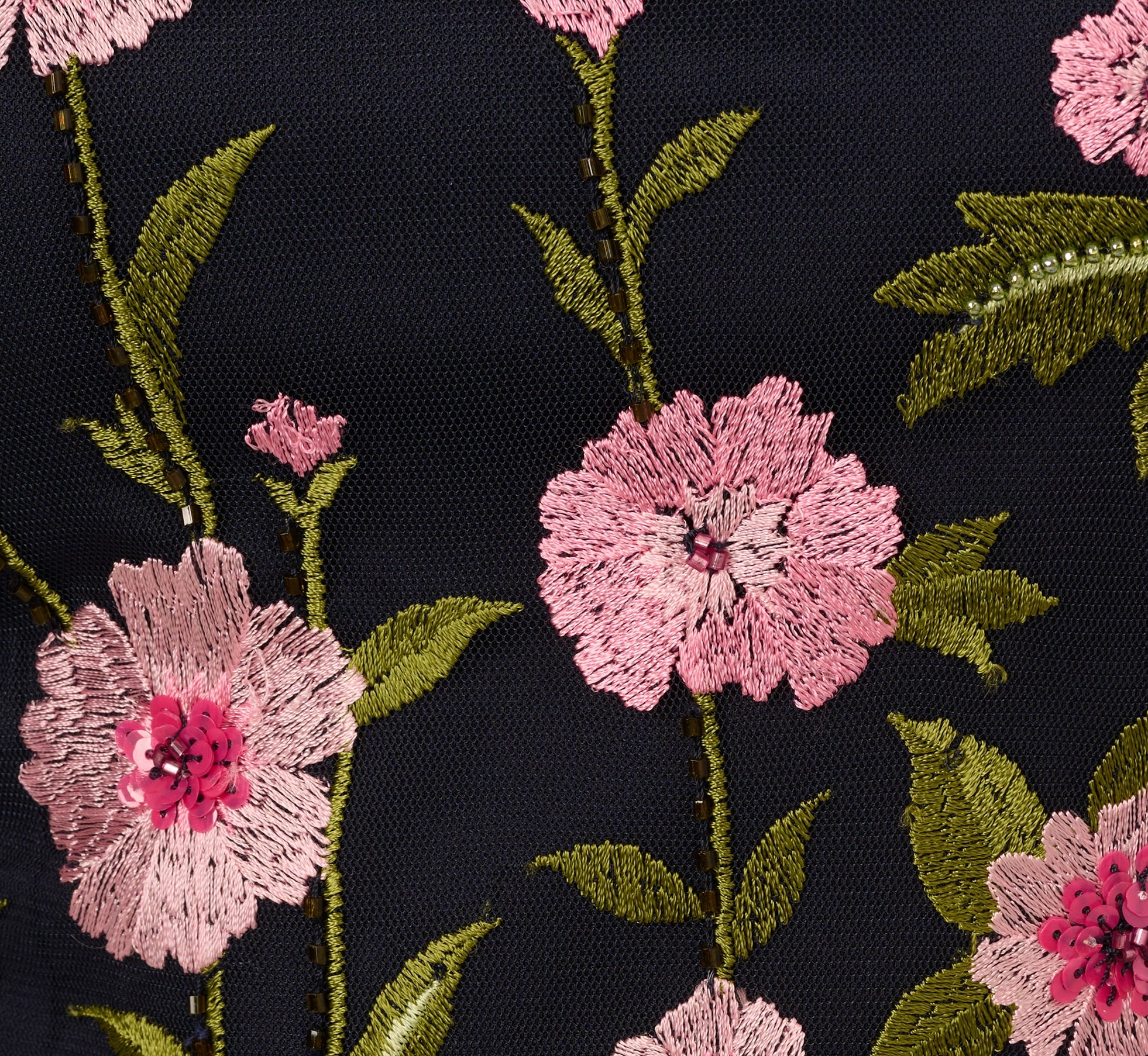 Floral Embroidered Illusion Midi Dress In Midnight Multi