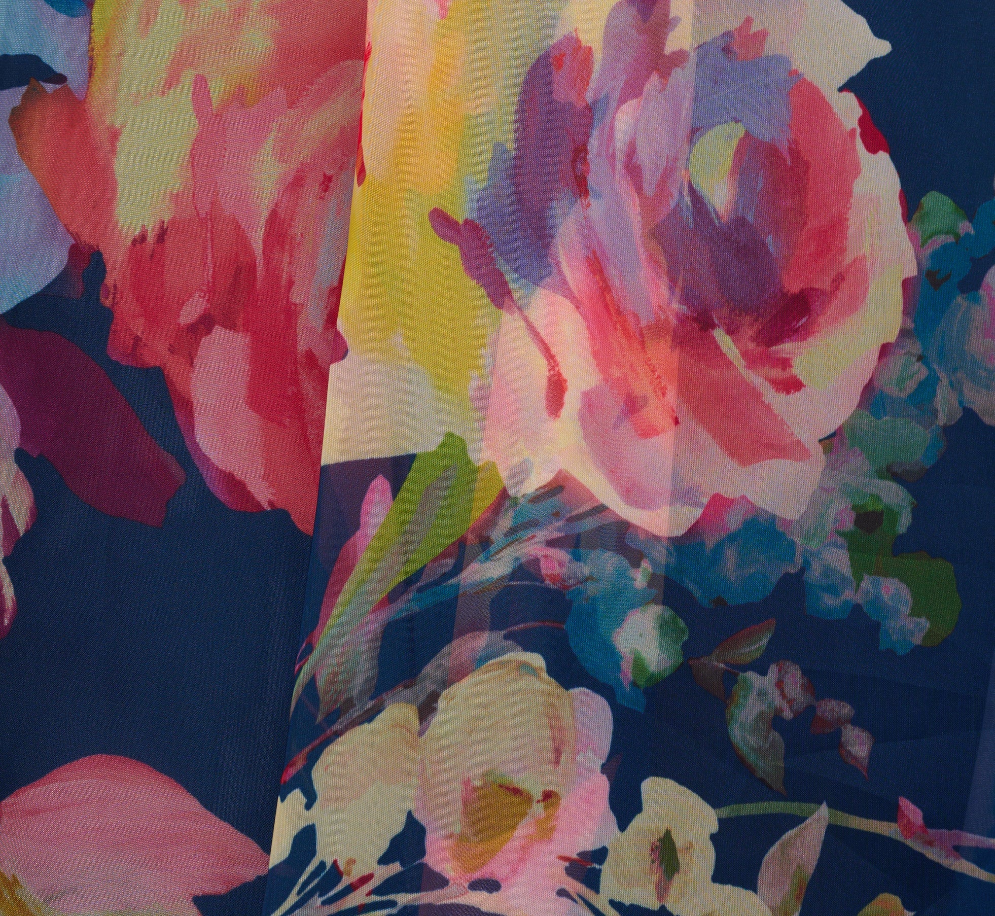 Off Shoulder Floral Organza High Low Dress In Navy Multi