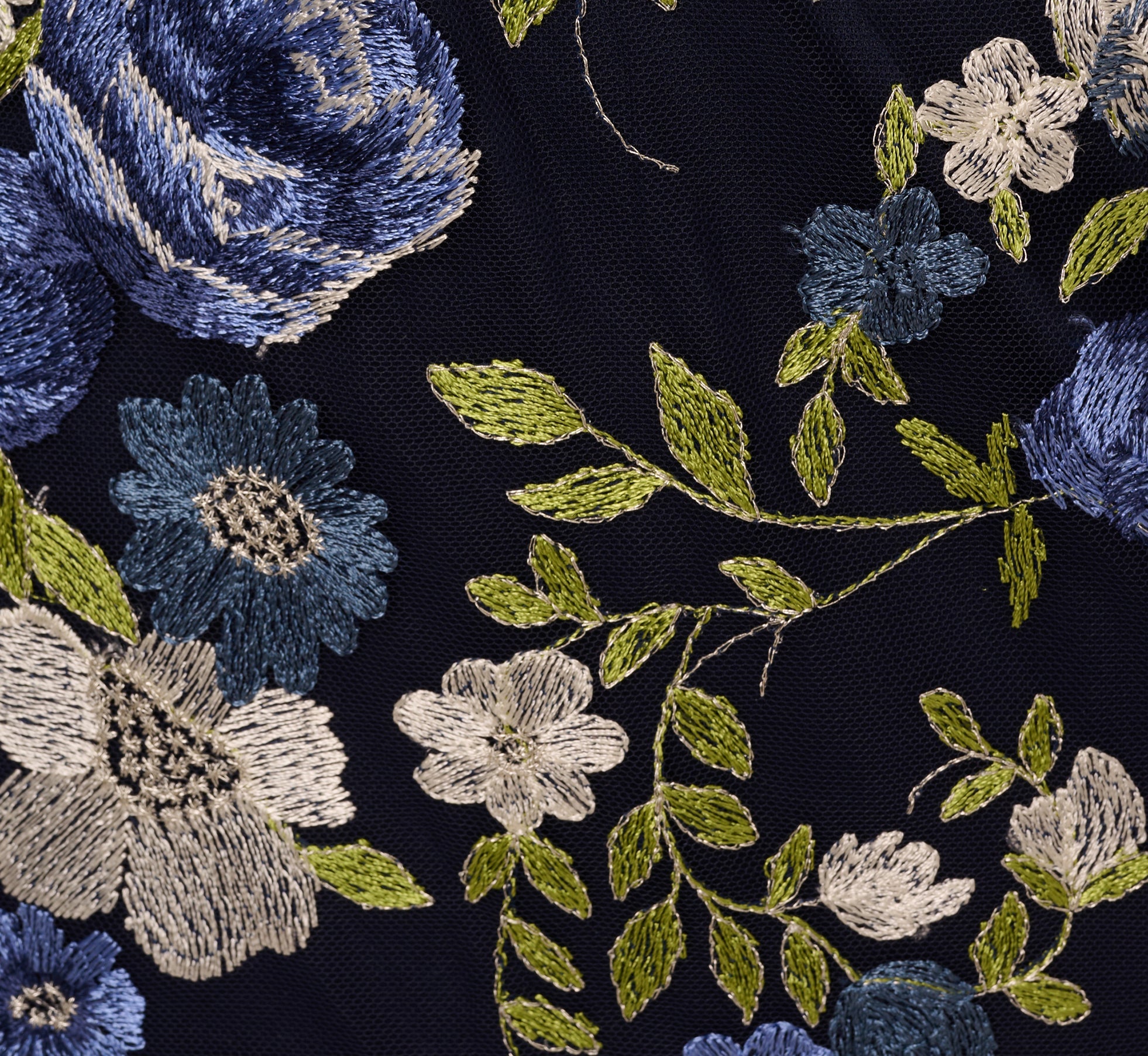 Embroidered Floral Cap Sleeve Column Gown In Navy Multi