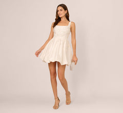 Sleeveless 3D Floral Taffeta Bubble Dress In Ivory