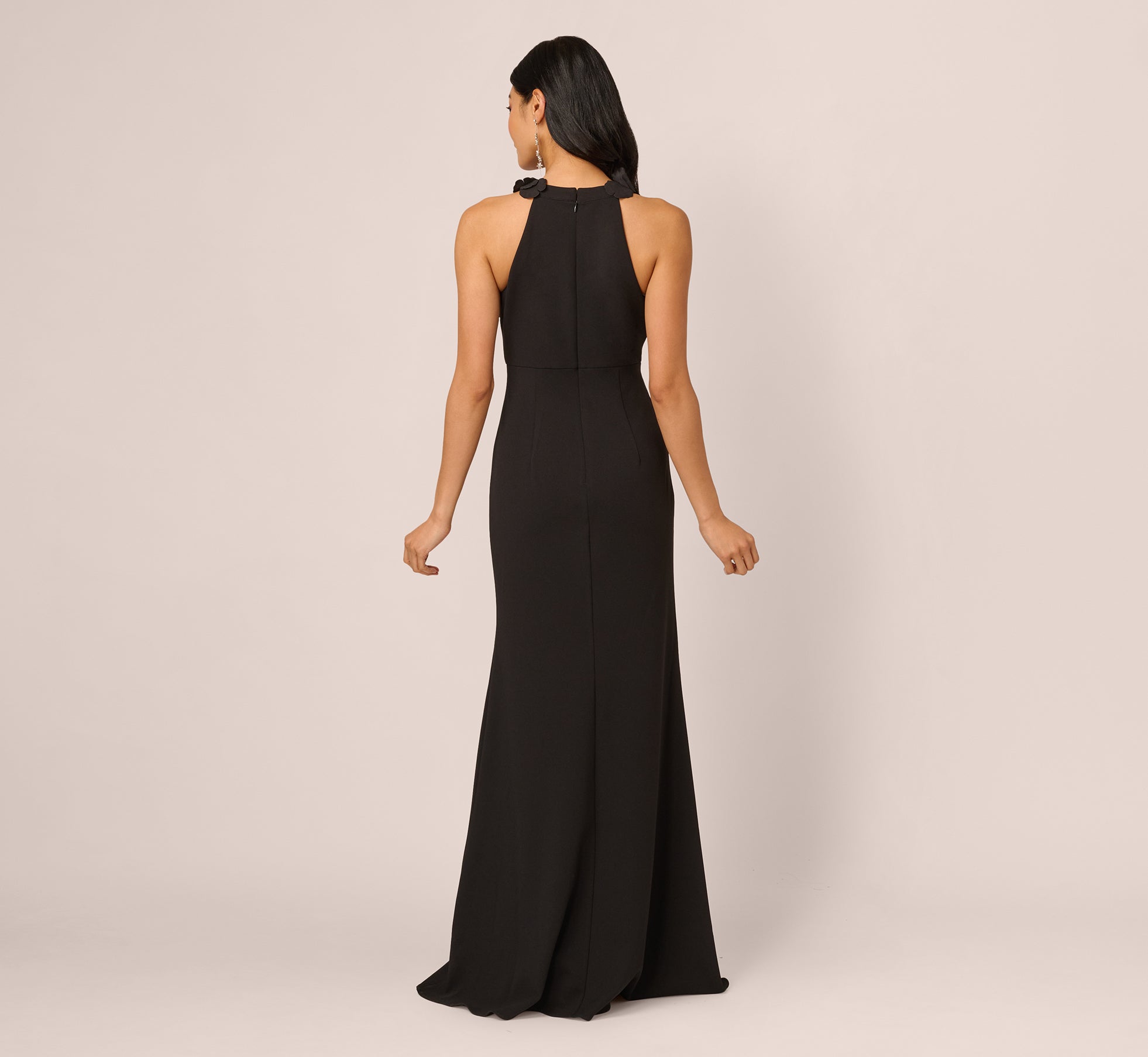 Floral Embellished Crossover Halter Gown In Black