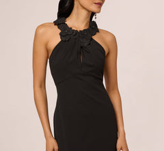 Floral Embellished Crossover Halter Gown In Black
