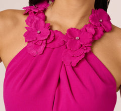 Floral Embellished Crossover Halter Gown In Pink Flambe