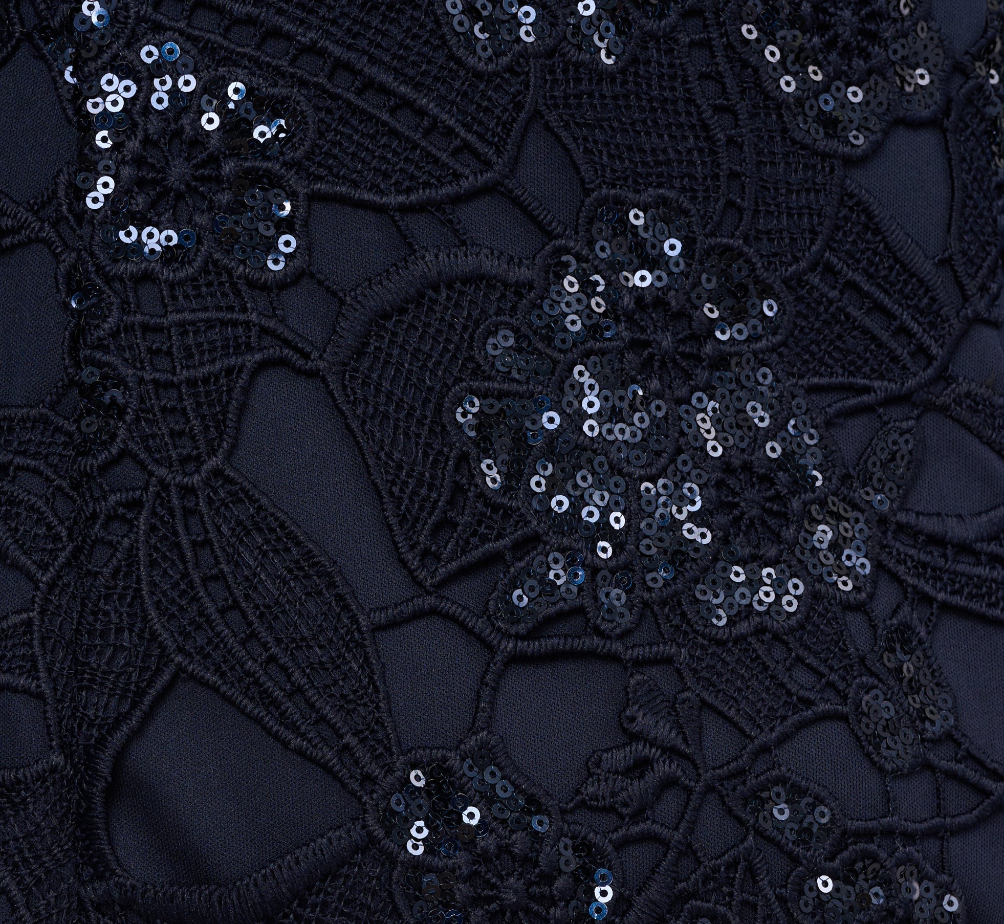 Off Shoulder Bell Sleeve Sequin Lace Gown In Midnight