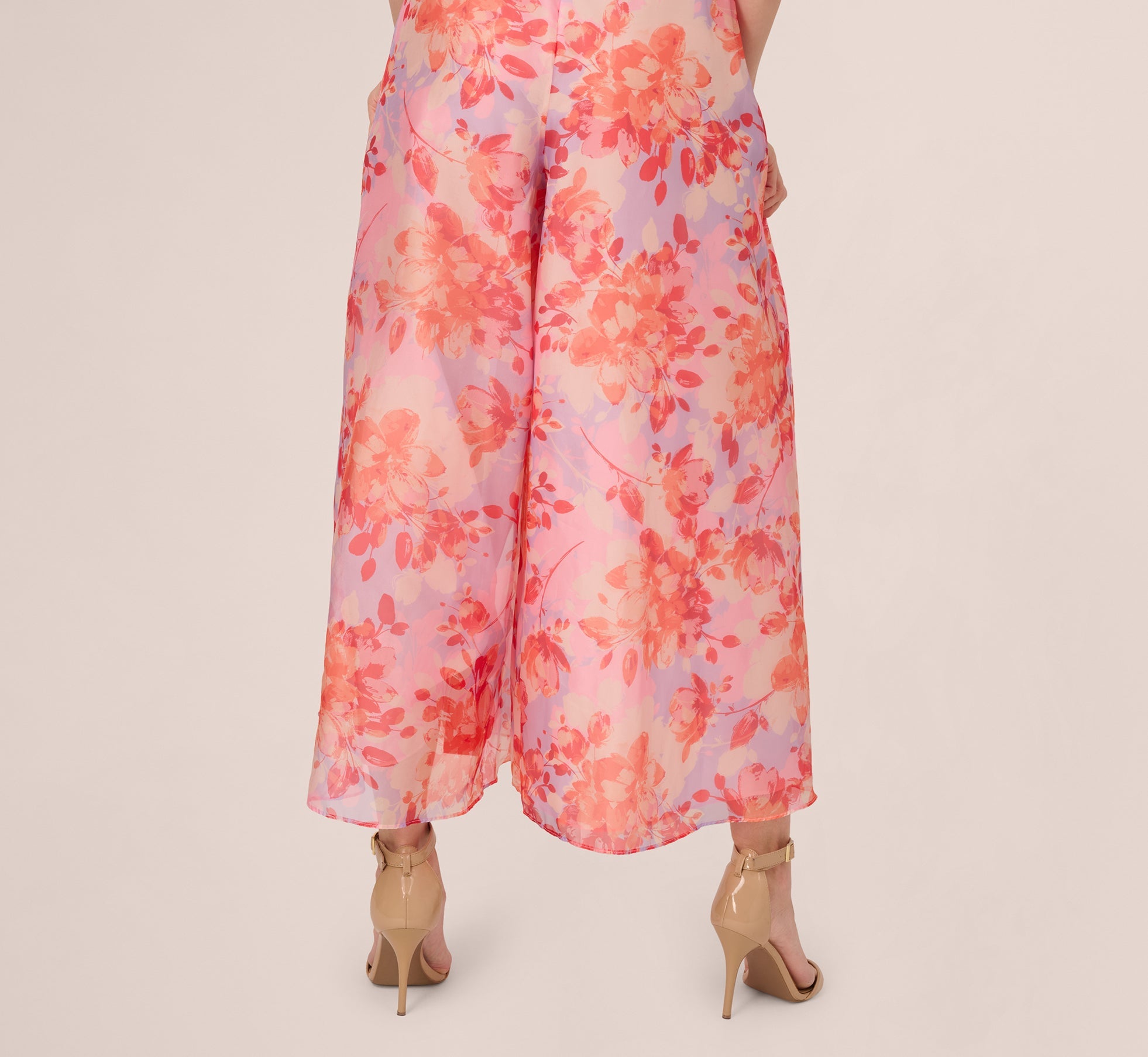 Sleeveless Floral Organza Wide Leg Jumpsuit In Peri Coral Multi