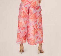 Sleeveless Floral Organza Wide Leg Jumpsuit In Peri Coral Multi