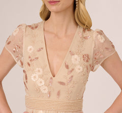 Cap Sleeve Pearly Sequin Cocktail Dress In Pale Pink