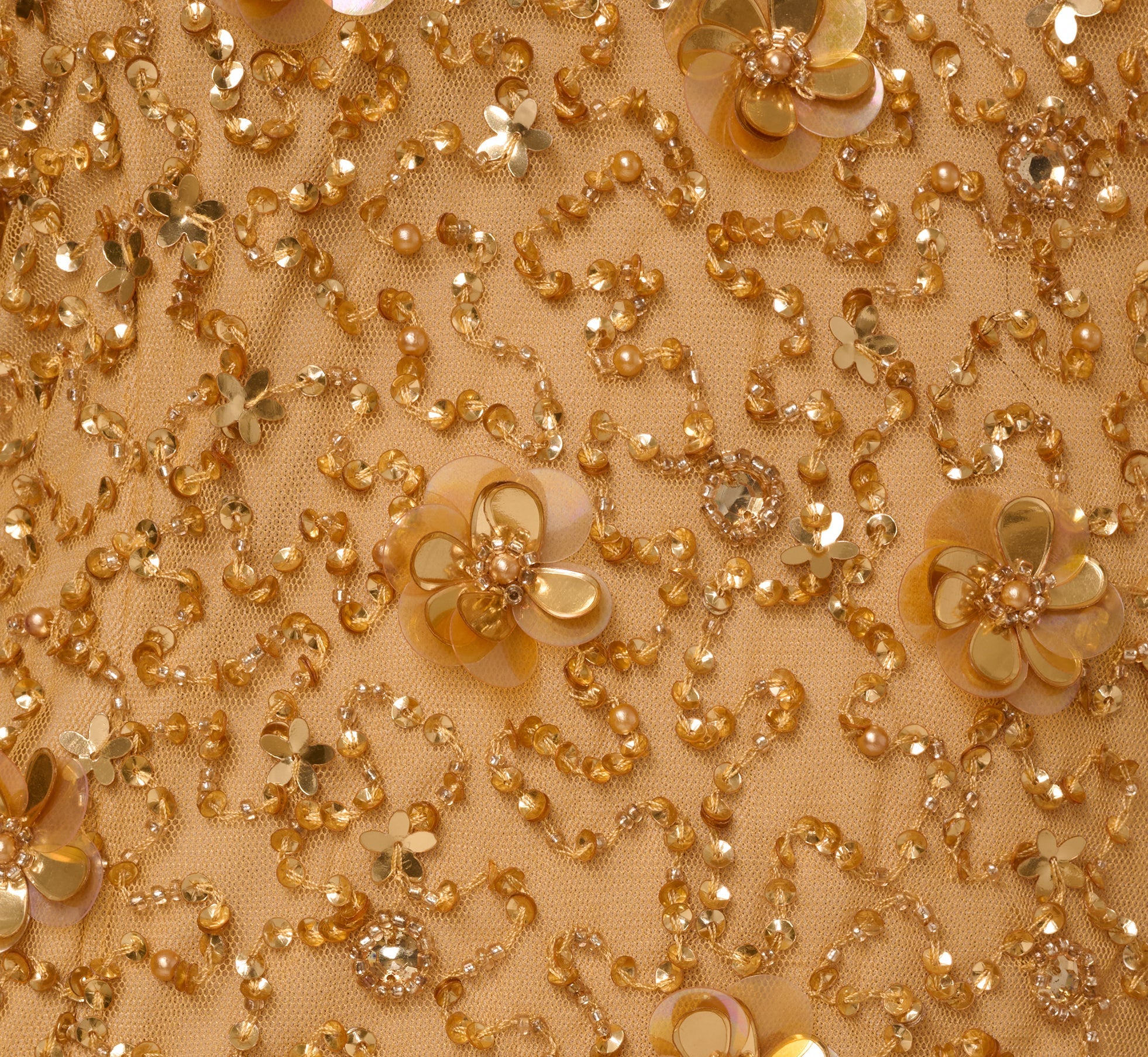 Sleeveless V Neck 3D Floral Beaded Gown In Golden Ray