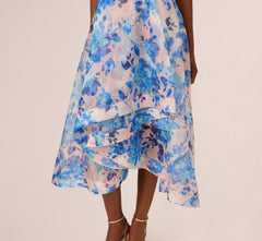 Sleeveless Floral Organza High Low Dress In Blush Blue Multi