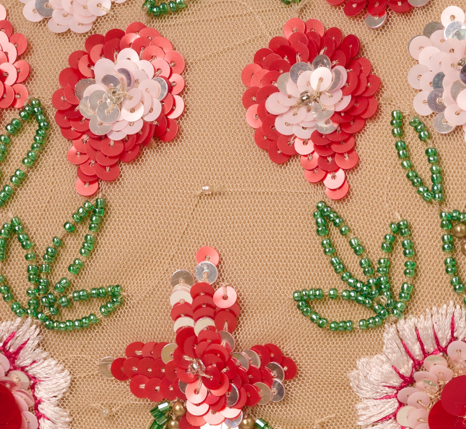 Sleeveless Fringe Trim Floral Bead Midi Dress In Nude Multi