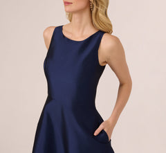 Sleeveless Taffeta Floral Cutwork Midi Dress In Light Navy