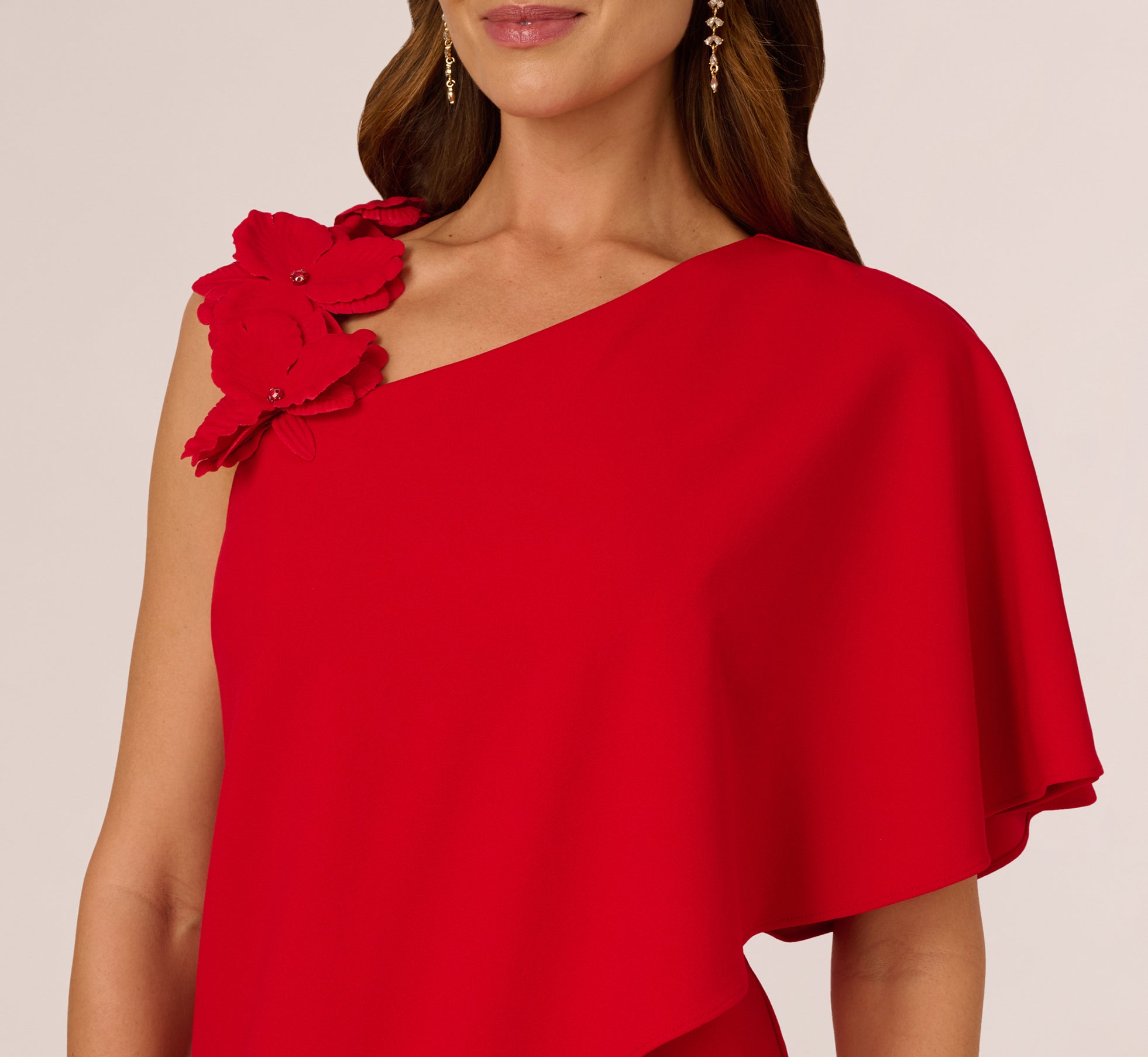 Asymmetrical 3D Floral Jumpsuit In Hot Pepper