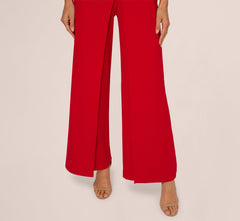 Asymmetrical 3D Floral Jumpsuit In Hot Pepper