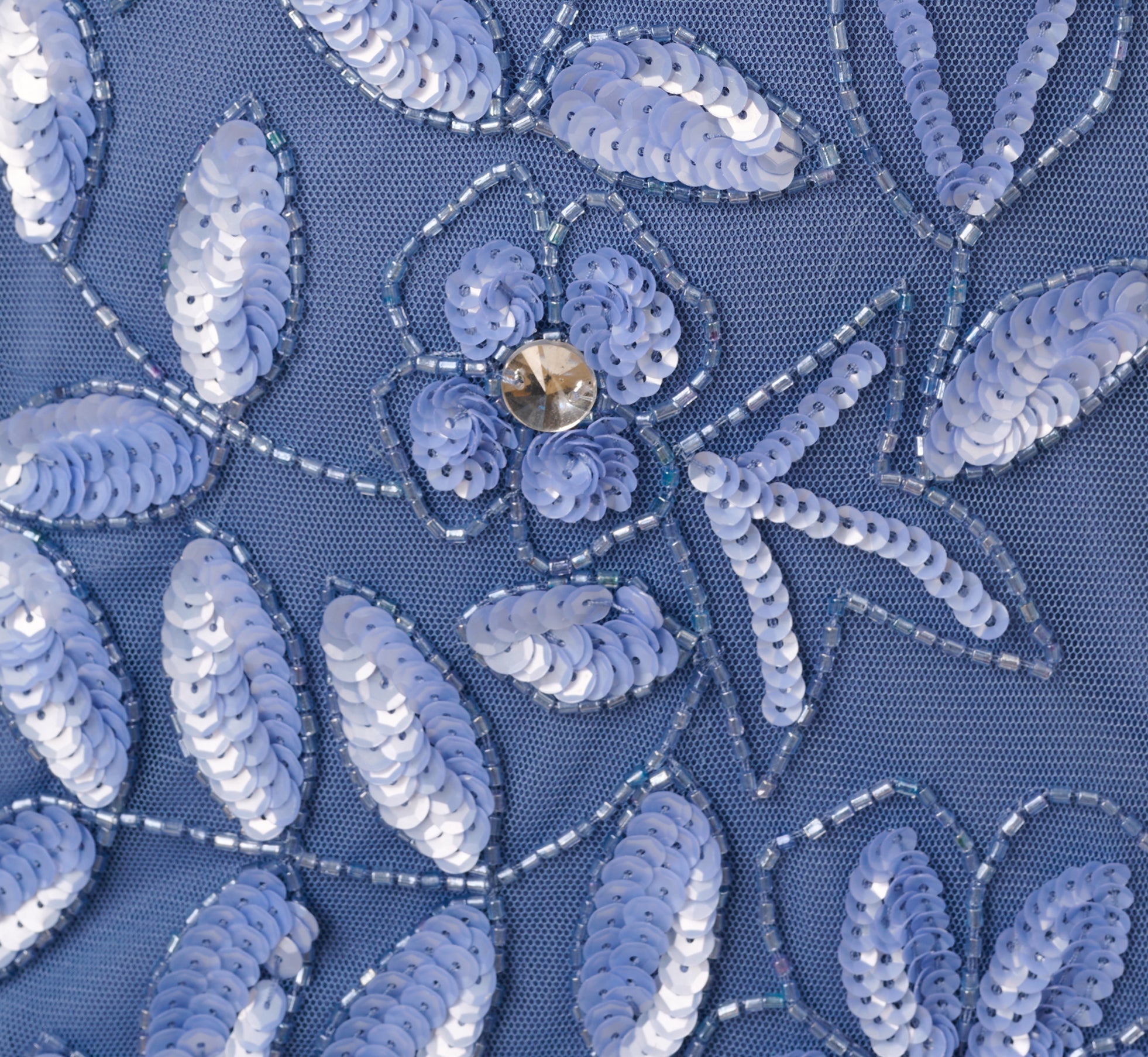 Off Shoulder Floral Beaded Godet Gown In French Blue